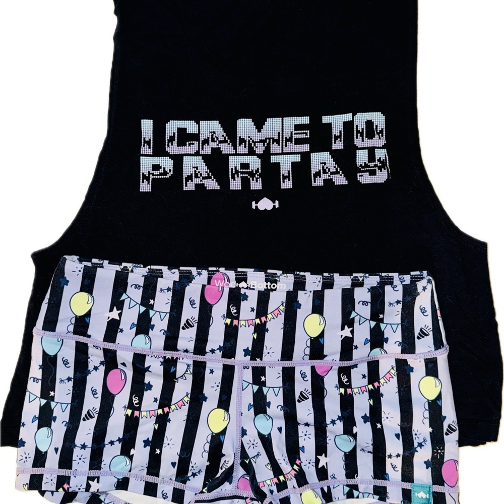 Black and White Striped Women's Athletic Shorts with Balloon Print